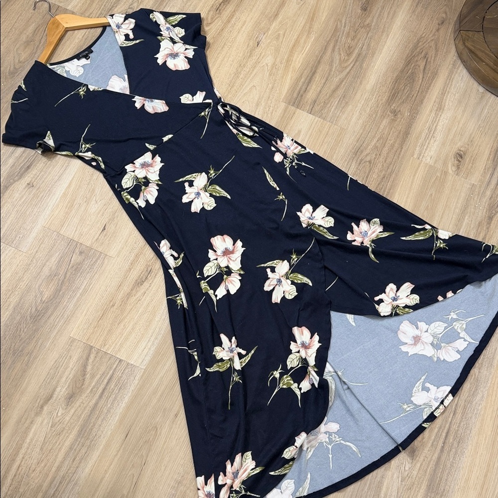 Eclipse Women’s Navy Floral High-Low Wrap Dress – Size Medium